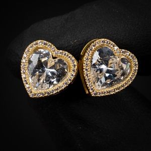 Heart Shaped Womens Gold Plated 925 Sterling Silver Stud Cz Screw Back Earrings